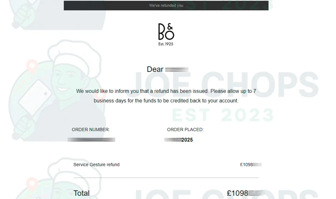 Bang & Olufsen Order Success